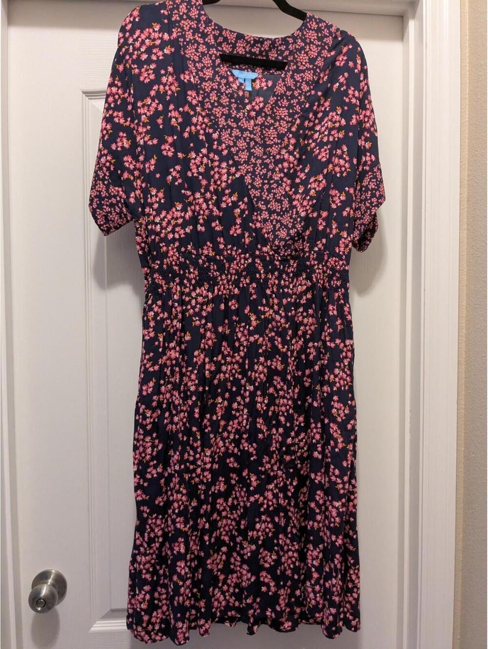 Draper James RSVP Wrap Dress Womens XL Floral Print Blue Pink V Neck Midi Pocket
